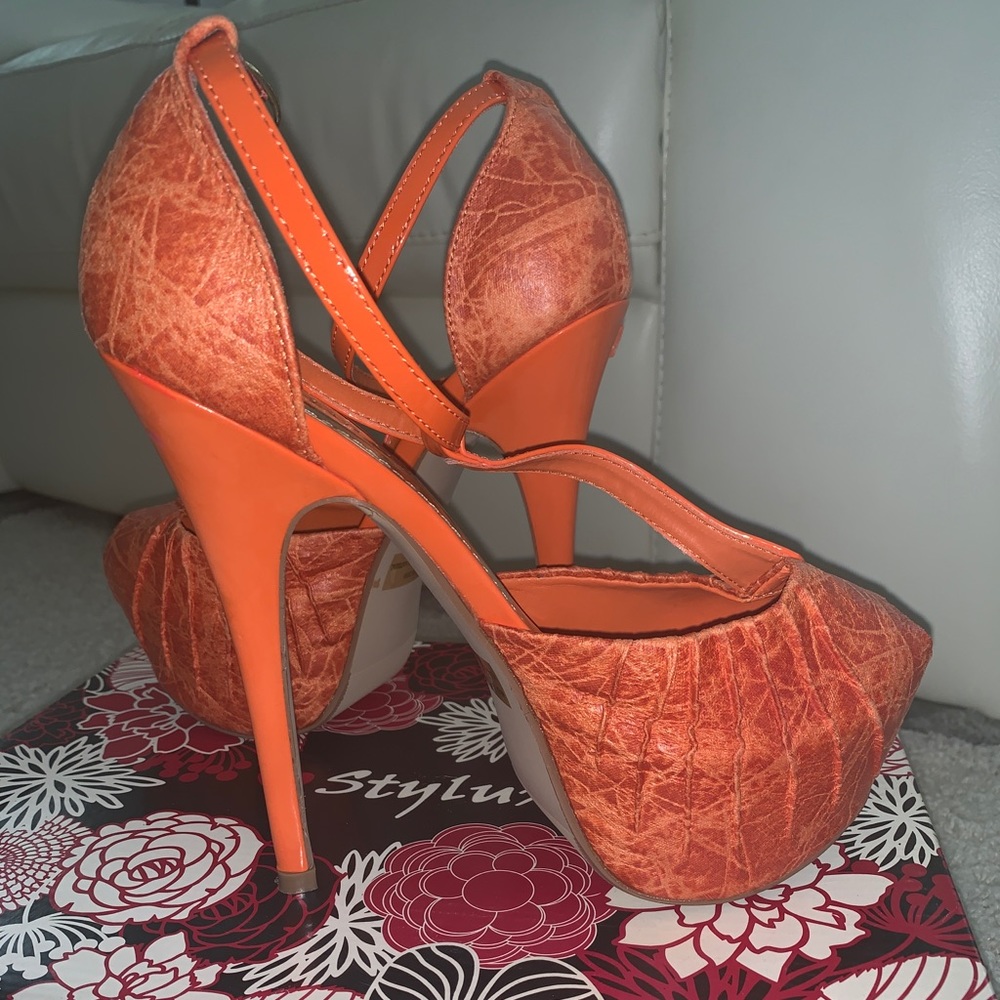 Orange sandals with heel